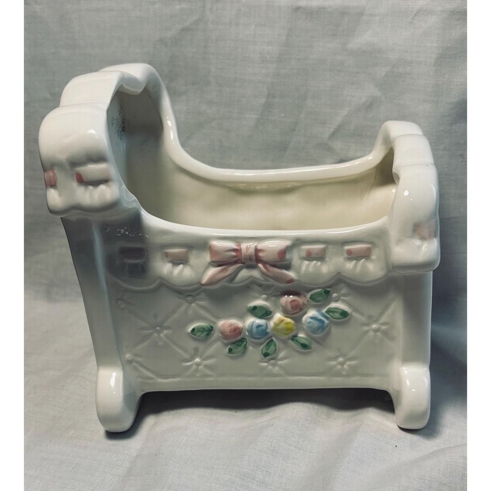 CMC 1989 Ceramic Baby Cradle Planter - Vintage & Collectible